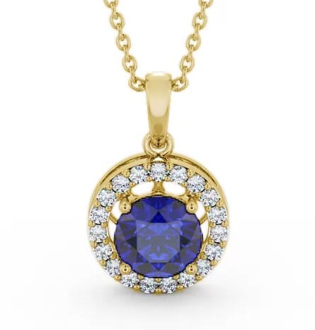 Halo Blue Sapphire and Diamond 1.43ct Pendant 9K Yellow Gold PNT6GEM_YG_BS_THUMB1
