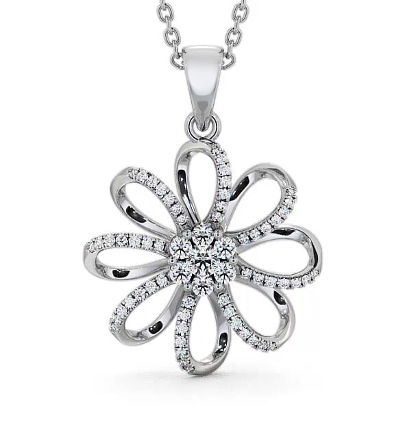 Flower Shaped Diamond 0.45ct Cluster Pendant 9K White Gold PNT72_WG_THUMB2 