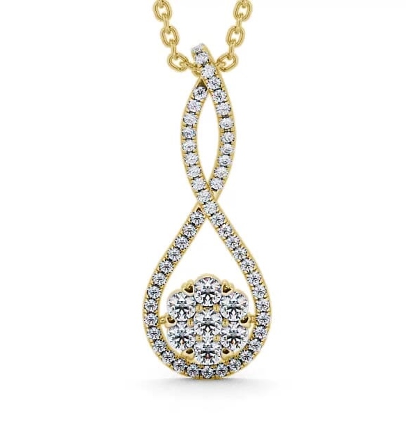 Drop Round Diamond 0.55ct Crossover Design Pendant 18K Yellow Gold PNT78_YG_THUMB2 