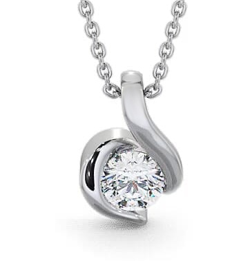 Round Solitaire Diamond Swirl Design Pendant 18K White Gold PNT7_WG_THUMB2 