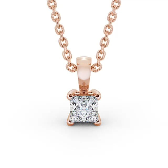 Princess Solitaire Four Claw Stud Diamond Pendant 18K Rose Gold - Eliah PNT81_RG_NECK