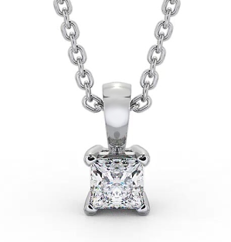 Princess Solitaire Four Claw Stud Diamond Pendant 18K White Gold PNT81_WG_thumb2.jpg 