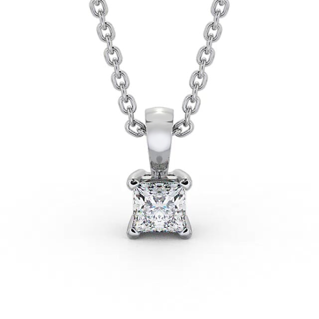 Princess Solitaire Four Claw Stud Diamond Pendant 9K White Gold - Eliah PNT81_WG_NECK