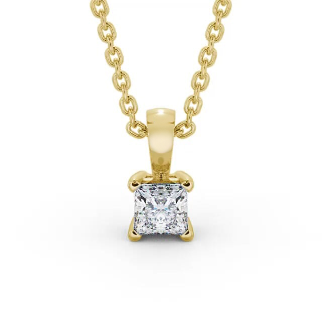 Princess Solitaire Four Claw Stud Diamond Pendant 18K Yellow Gold - Eliah PNT81_YG_NECK