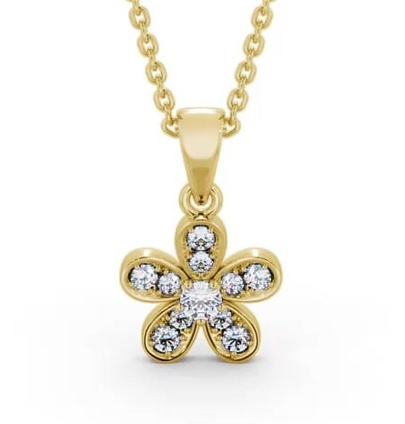 Floral Design Diamond Cluster Pendant 18K Yellow Gold PNT87_YG_THUMB2 