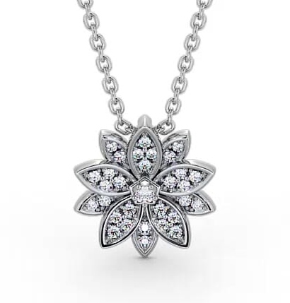 Floral Design Diamond Cluster Pendant 18K White Gold PNT89_WG_THUMB2 