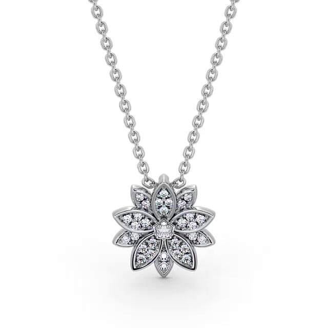 Floral Design Diamond Pendant 18K White Gold - Beverly PNT89_WG_NECK