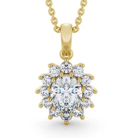 Cluster Oval Diamond Halo Style Pendant 18K Yellow Gold PNT8_YG_THUMB2 