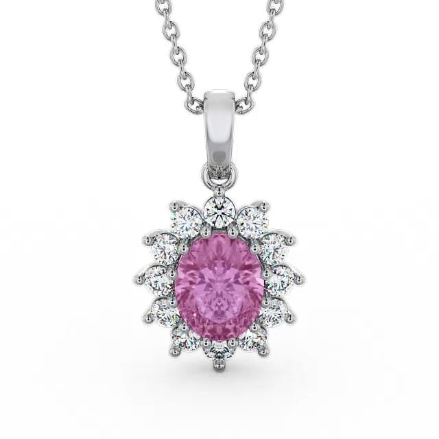 Cluster Pink Sapphire and Diamond 2.03ct Pendant 18K White Gold - Briella PNT8GEM_WG_PS_NECK