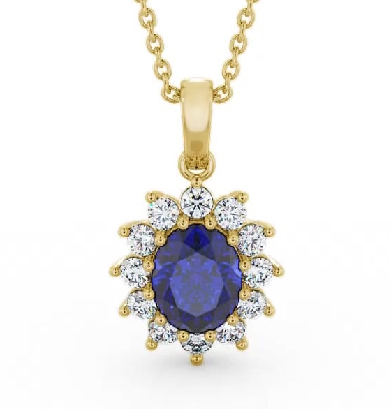 Cluster Blue Sapphire and Diamond 2.03ct Pendant 9K Yellow Gold PNT8GEM_YG_BS_THUMB1