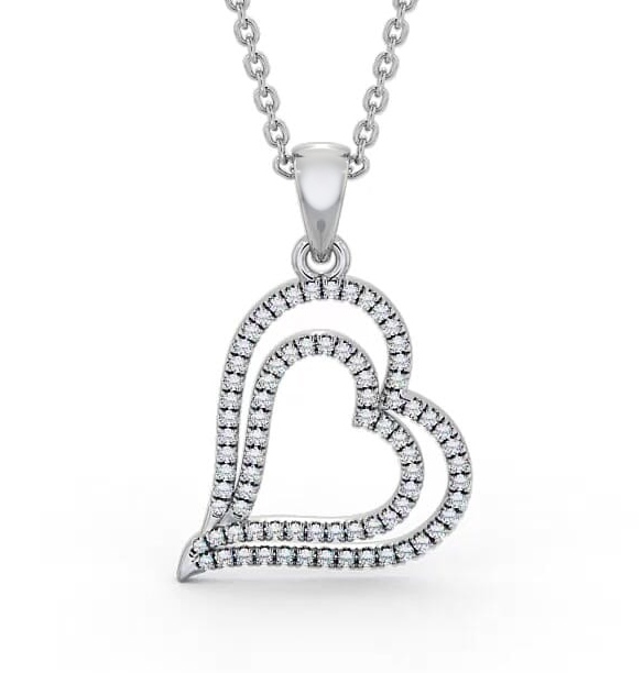 Double Heart Shaped Diamond Pendant 9K White Gold PNT94_WG_THUMB1
