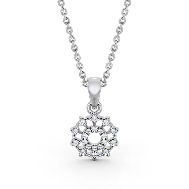 Floral Design Diamond Pendant 18K White Gold - Sana PNT97_WG_NECK
