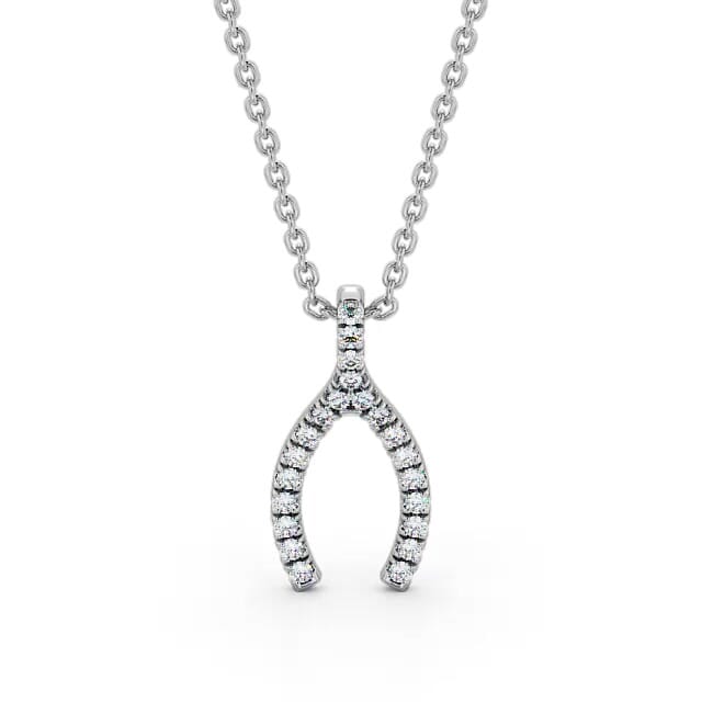 Wishbone Style Diamond Pendant 18K White Gold - Keren PNT98_WG_NECK