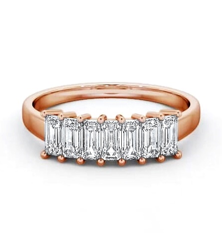 Seven Stone Classic Style Emerald Diamond Ring 18K Rose Gold SE14_RG_THUMB1