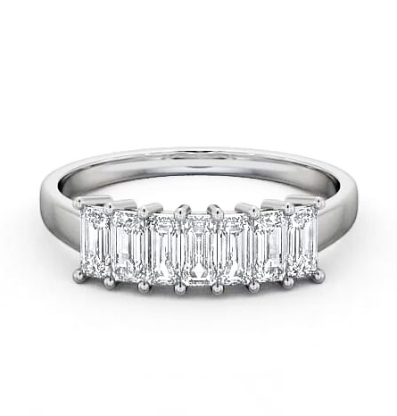 Seven Stone Classic Style Emerald Diamond Ring 18K White Gold SE14_WG_THUMB2 