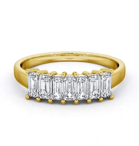 Seven Stone Classic Style Emerald Diamond Ring 9K Yellow Gold SE14_YG_THUMB1