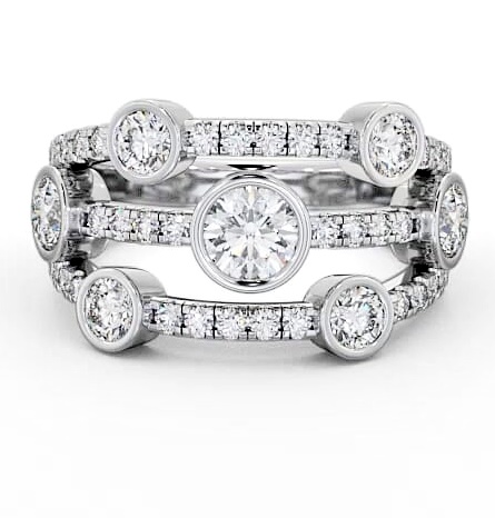 Seven Stone Round Diamond Glamorous Design Ring 9K White Gold SE15_WG_THUMB1