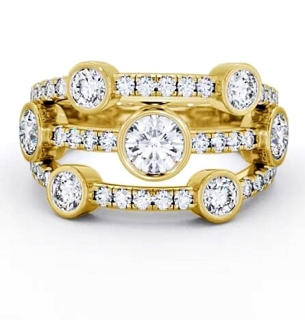 Seven Stone Round Diamond Glamorous Design Ring 9K Yellow Gold SE15_YG_THUMB1