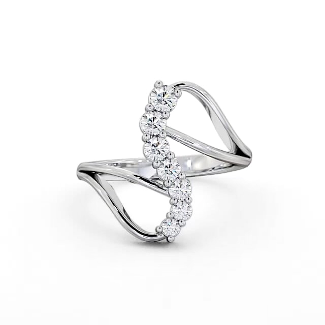 Seven Stone Round Diamond Ring 18K White Gold - Karaline SE16_WG_HAND
