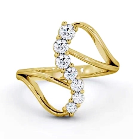Seven Stone Round Diamond Cocktail Style Ring 9K Yellow Gold SE16_YG_THUMB1