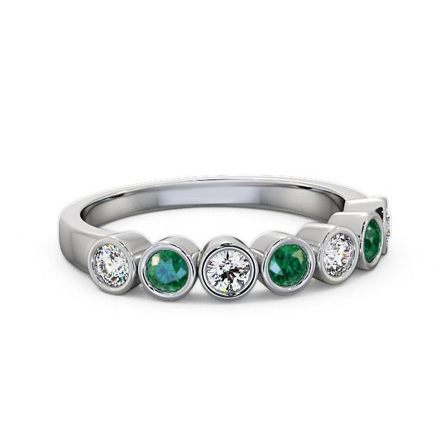 Seven Stone Emerald and Diamond 0.45ct Ring 18K White Gold - Caliana SE6GEM_WG_EM_HAND