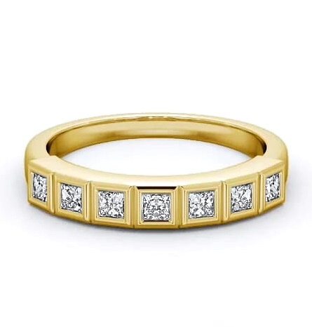 Seven Stone Princess Diamond Unique Bezel Set Ring 18K Yellow Gold SE7_YG_THUMB1