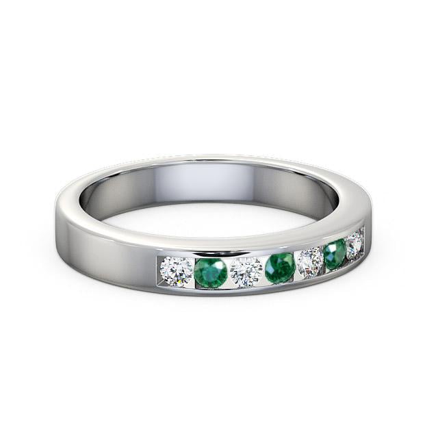 Seven Stone Emerald and Diamond 0.24ct Ring 18K White Gold - Rosaline SE8GEM_WG_EM_HAND