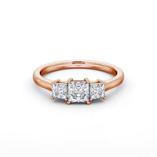 Three Stone Princess Diamond Ring 18K Rose Gold - Minerva TH101_RG_HAND