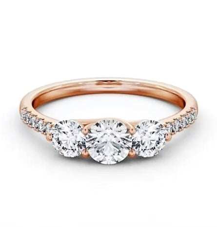 Three Stone Round Diamond Trilogy Ring 9K Rose Gold with Side Stones TH102_RG_THUMB1