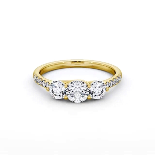 Three Stone Round Diamond Ring 18K Yellow Gold - Alana TH102_YG_HAND
