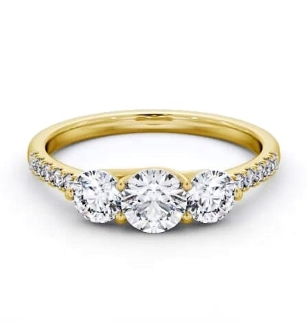 Three Stone Round Diamond Trilogy Ring 9K Yellow Gold with Side Stones TH102_YG_THUMB1