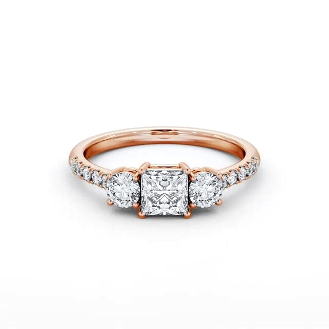 Three Stone Princess Diamond Ring 18K Rose Gold - Arabella TH103_RG_HAND
