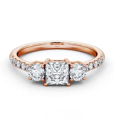 Three Stone Princess and Round Ring 9K Rose Gold with Side Stones TH103_RG_THUMB1