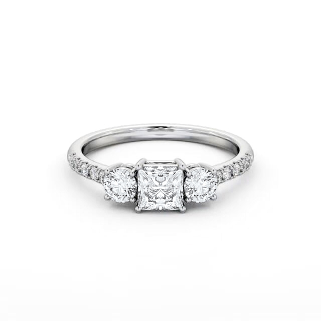 Three Stone Princess Diamond Ring 18K White Gold - Arabella TH103_WG_HAND