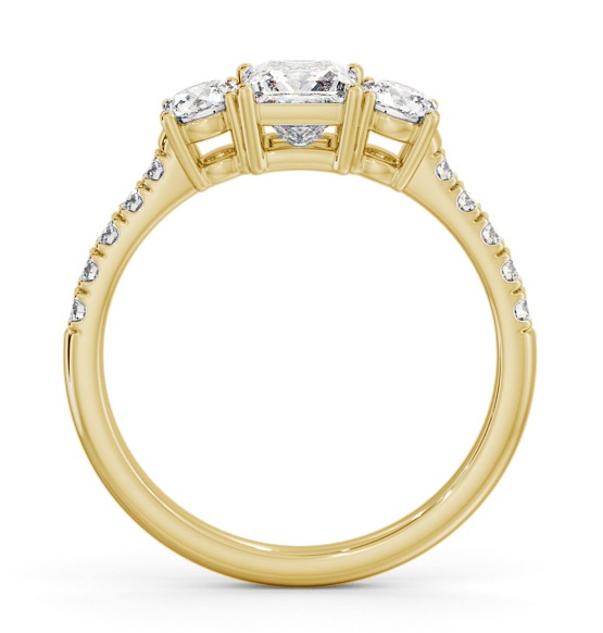 Three Stone Princess and Round Diamond Ring 18K Yellow Gold with Side Stones TH103_YG_THUMB1
