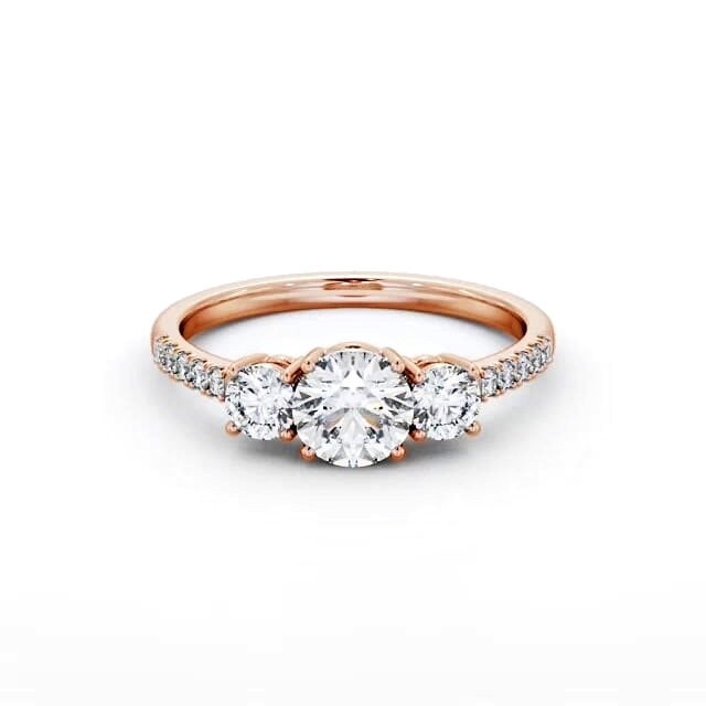 Three Stone Round Diamond Ring 18K Rose Gold - Darina TH104_RG_HAND