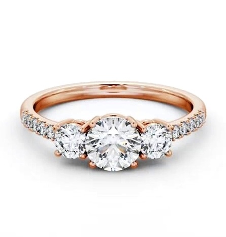 Three Stone Round Diamond Trilogy Ring 9K Rose Gold with Side Stones TH104_RG_THUMB1