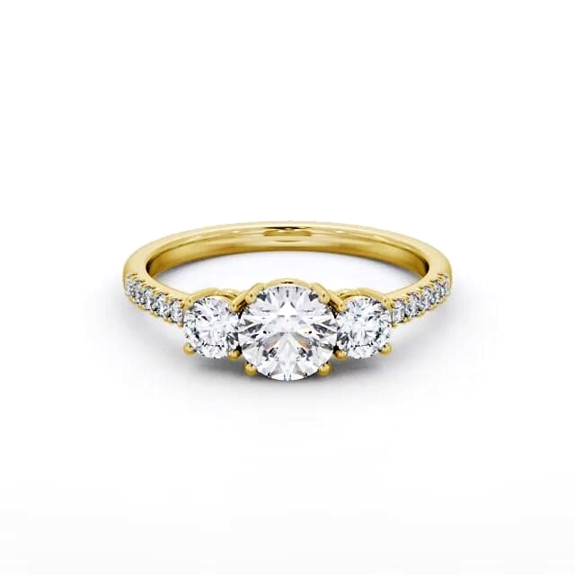 Three Stone Round Diamond Ring 9K Yellow Gold - Darina TH104_YG_HAND