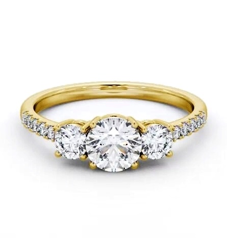 Three Stone Round Diamond Trilogy Ring 9K Yellow Gold with Side Stones TH104_YG_THUMB1