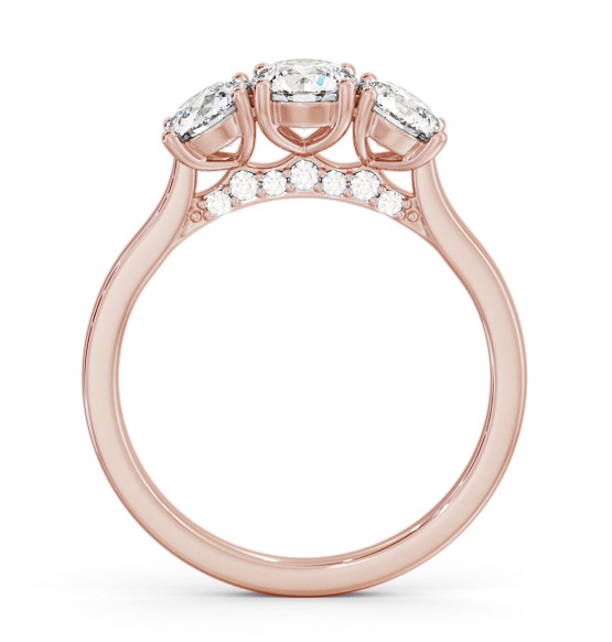 Three Stone Round Diamond Ring 18K Rose Gold with Diamond Set Bridge TH105_RG_THUMB1 