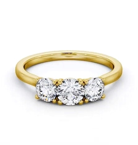 Three Stone Round Diamond Ring 18K Yellow Gold with Diamond Set Bridge TH105_YG_THUMB1