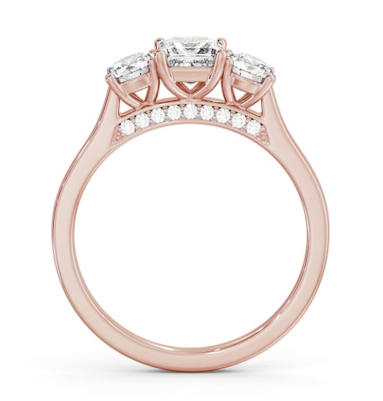 Three Stone Princess Diamond Ring 18K Rose Gold with Diamond Set Bridge TH106_RG_THUMB1