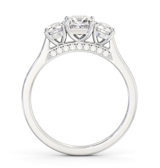 Three Stone Princess Diamond Ring 18K White Gold with Diamond Set Bridge TH106_WG_THUMB1 