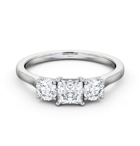 Three Stone Princess Diamond Ring 18K White Gold with Diamond Set Bridge TH106_WG_THUMB2 
