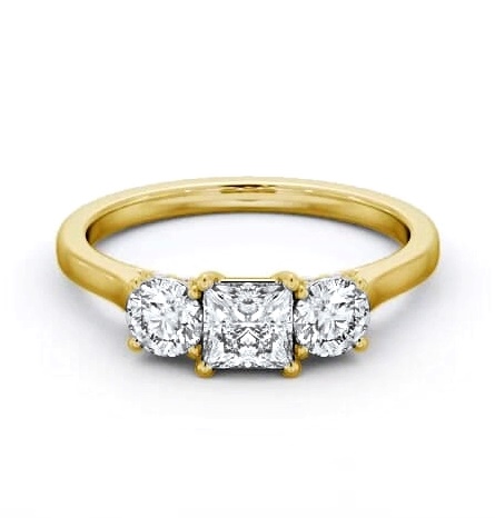 Three Stone Princess Ring 18K Yellow Gold with Set Bridge TH106_YG_THUMB1