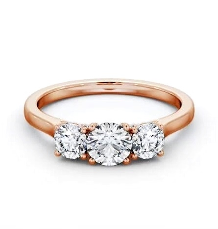 Three Stone Round Diamond Ring 18K Rose Gold with Diamond Set Bridge TH107_RG_THUMB1