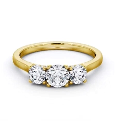 Three Stone Round Diamond Ring 18K Yellow Gold with Diamond Set Bridge TH107_YG_THUMB1