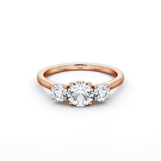 Three Stone Round Diamond Ring 18K Rose Gold - Kimani TH109_RG_HAND
