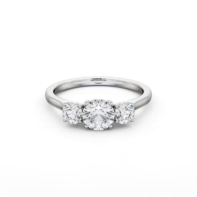 Three Stone Round Diamond Ring Platinum - Kimani TH109_WG_HAND