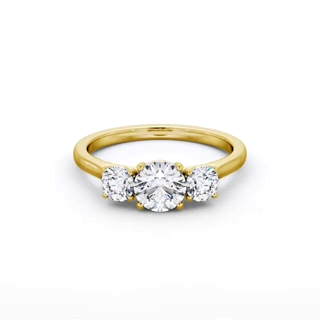Three Stone Round Diamond Ring 9K Yellow Gold - Kimani TH109_YG_HAND